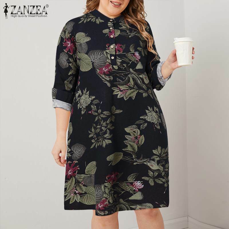 ZANZEA – chemise longue à manches longues pour femme, chemisier élégant, imprimé Floral, tunique décontractée, grande taille, automne, L-5XL