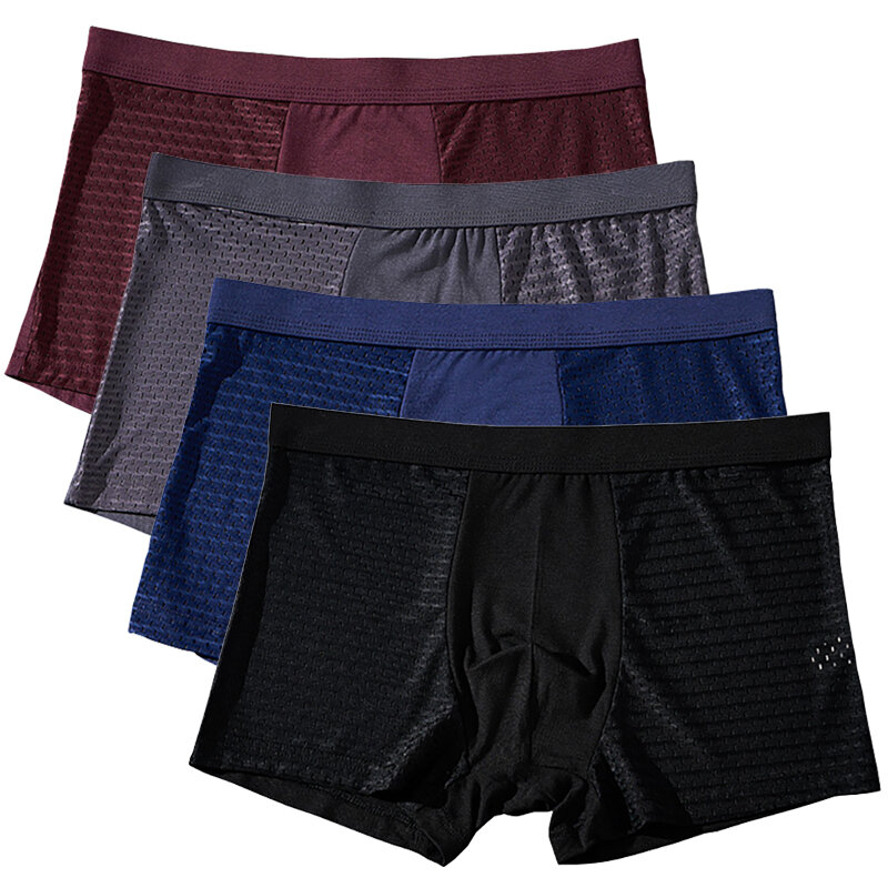 4 Pcs Panties Briefs Men Boxer Shorts Bamboo Fiber Mesh Underwear Male Breathable Cool Underpants Plus Size 2XL-5XL