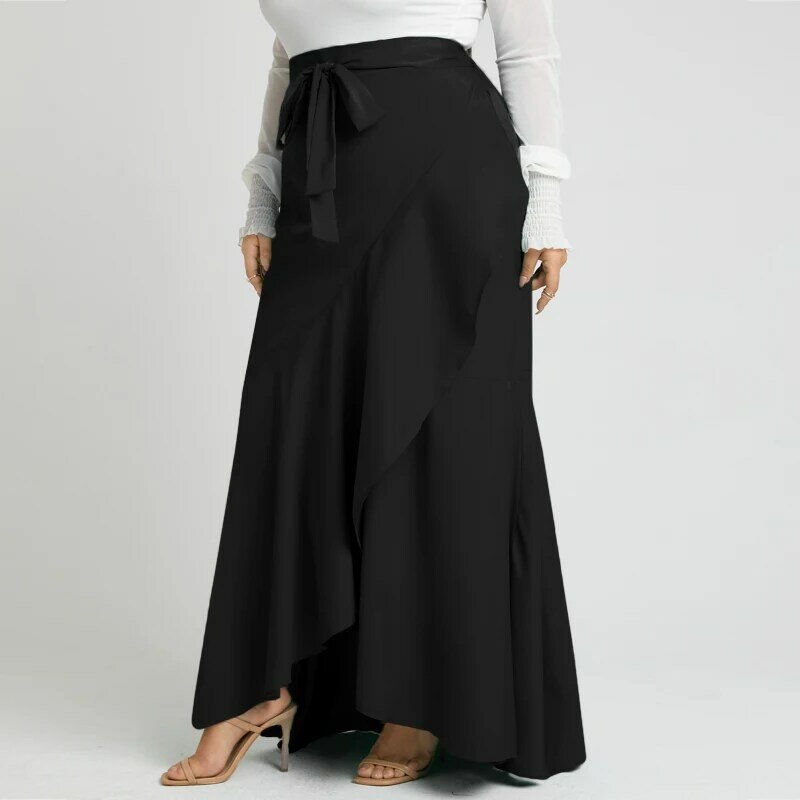 Celmia 2022 Fashion Women Maxi Skirts Plus Size Autumn Casual High Waist Belted Long Skirt Party Asymmetrical Ruffles Skirts