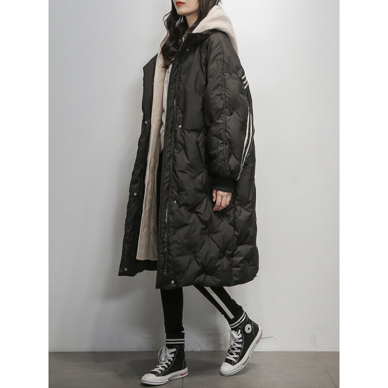 Chaqueta larga con capucha para mujer, abrigo holgado de plumón de pato blanco 90, estilo coreano, invierno, 2021