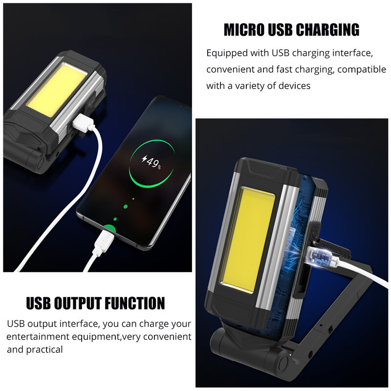 Luz de trabajo COB portátil superbrillante, linterna LED recargable por USB magnética para acampar, luz ajustable impermeable