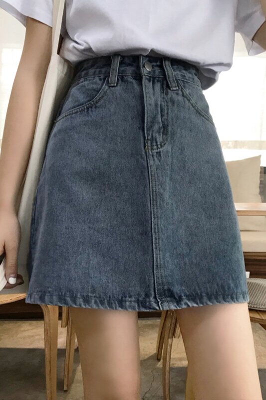 Женская джинсовая юбка с завышенной талией, трапециевидная юбка из тонкой ткани с завышенной талией, лето 2021