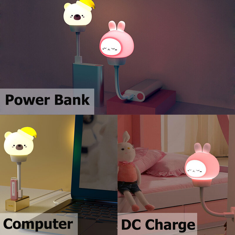 Lampada da notte per bambini lampada da notte a LED USB orso coniglio per Baby Night Light camera da letto Decor regalo lampada per bambini