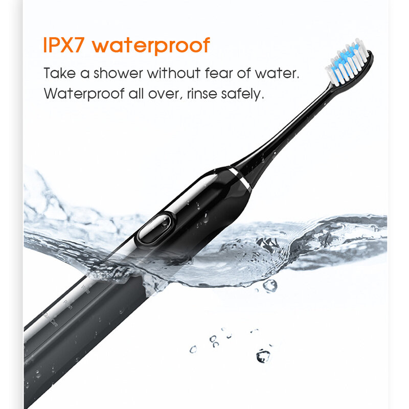 [Boi] ipx7 à prova dwaterproof água inteligente conversão de freqüência sem fio base recarregável adultos limpo dentes sonic escova de dentes elétrica