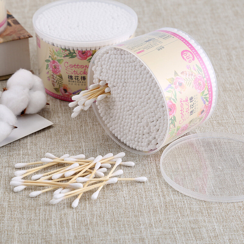 Bastoncillos desechables de algodón de bambú 500 Uds., bastoncillos de maquillaje, consejos para la limpieza de oídos de la nariz, herramienta de belleza para el cuidado de la salud, doble cabeza