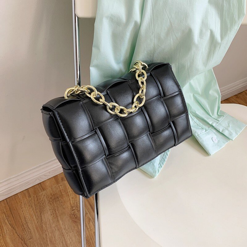 Bolso de diseñador tipo mensajero para mujer, bolsa de mano de alta calidad, bolso de hombro con cadena de lujo, cruzado, tejido con solapa, 2021