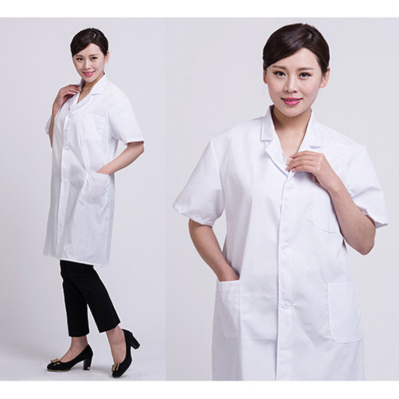 Verão unisex branco casaco de laboratório manga curta bolsos uniforme trabalho wear médico enfermeira roupas nyz loja