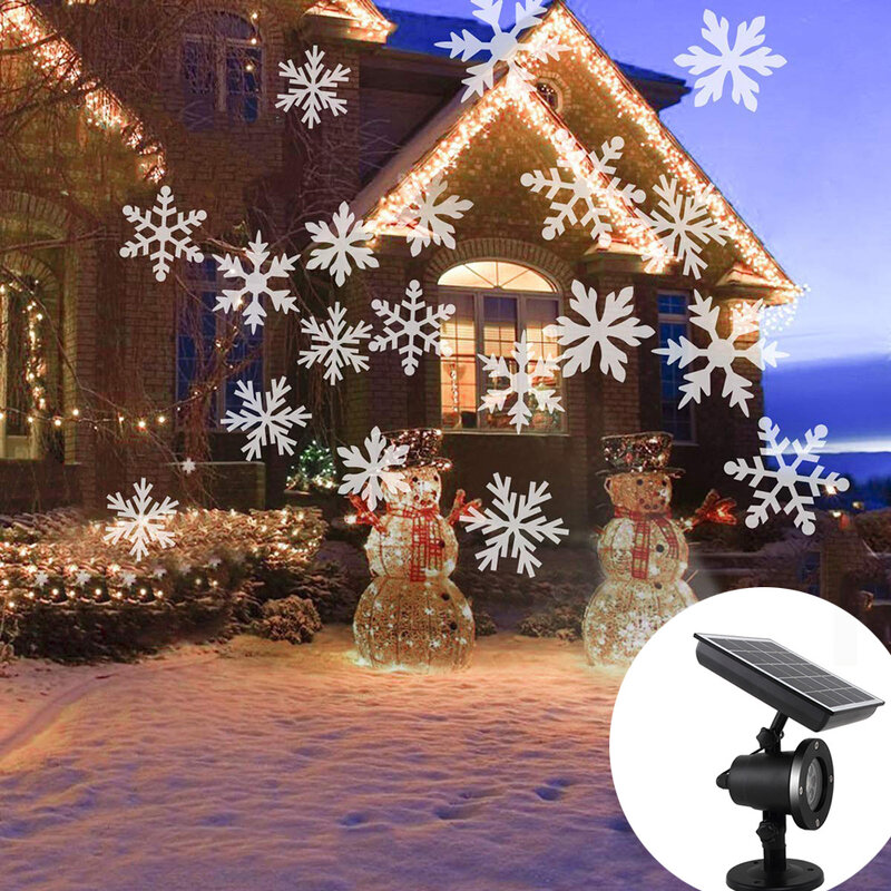 Zasilany energią słoneczną boże narodzenie śnieżynka lampa projekcyjna wodoodporna projektor symulujący opady śniegu lampa projekcyjna Outdoor Xmas Party lampa pejzaż z ogrodem