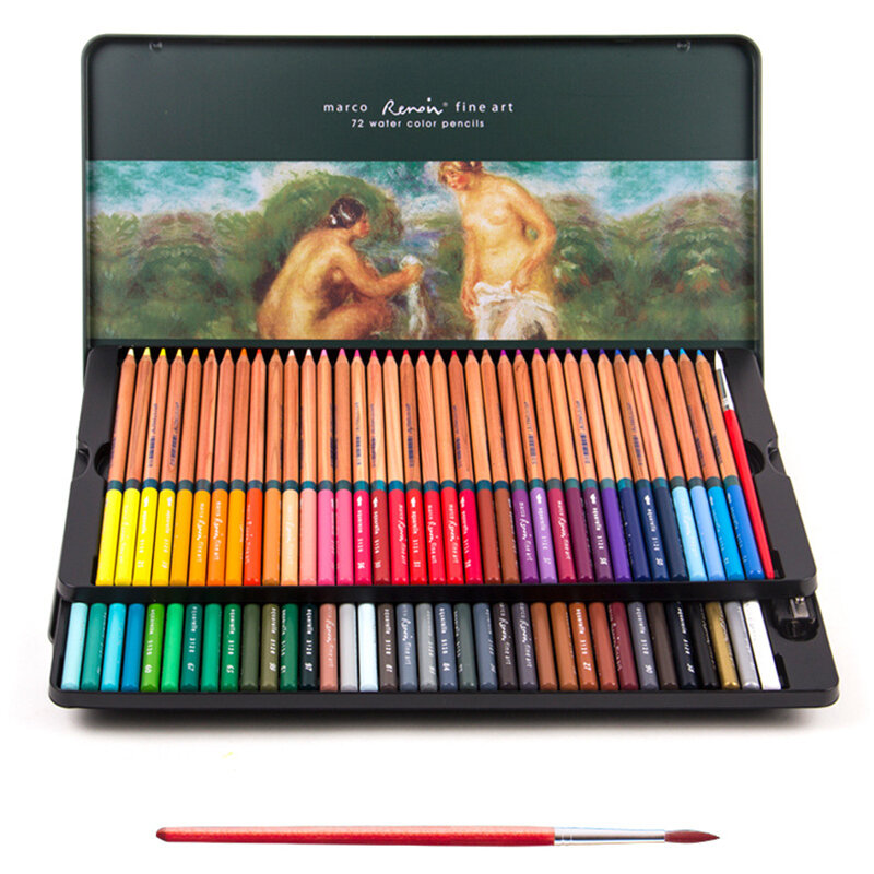 Lápis colorido solúvel em água macia das cores do lápis 24/36/48/72/100 da aguarela profissional marco para pintar fontes da arte do estudante