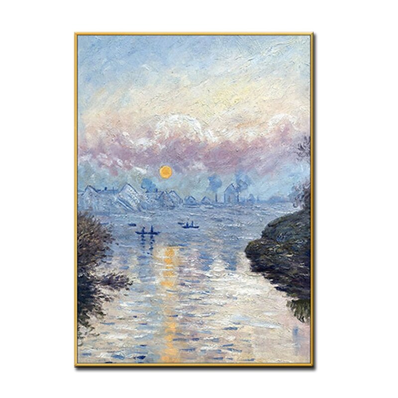 Lukisan Minyak Yang Dilukis dengan Tangan Di Atas Kanvas, Lukisan Terkenal Monet Matahari Terbit Monet, Seni Dinding Ruang Tamu Lukisan Dekoratif Tanpa Bingkai