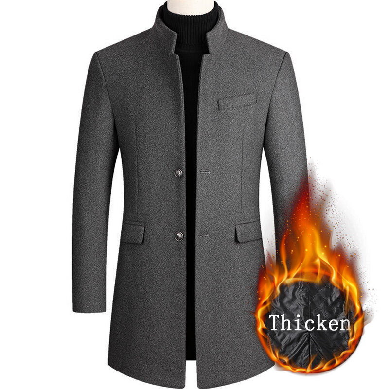 2021 nova lã & misturas casaco masculino outono inverno longo trench coat negócios casual grosso casaco de lã dos homens overcoats roupas marca