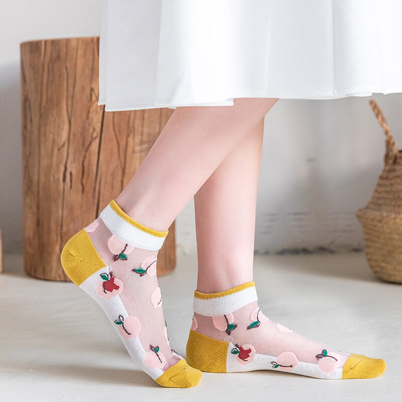 5 Paare/los Sommer Socken Frau Cartoon Obst Kawaii Baumwolle Seide Socken Mode Geschenk Für Damen Atmungsaktive Socken Drapshipping