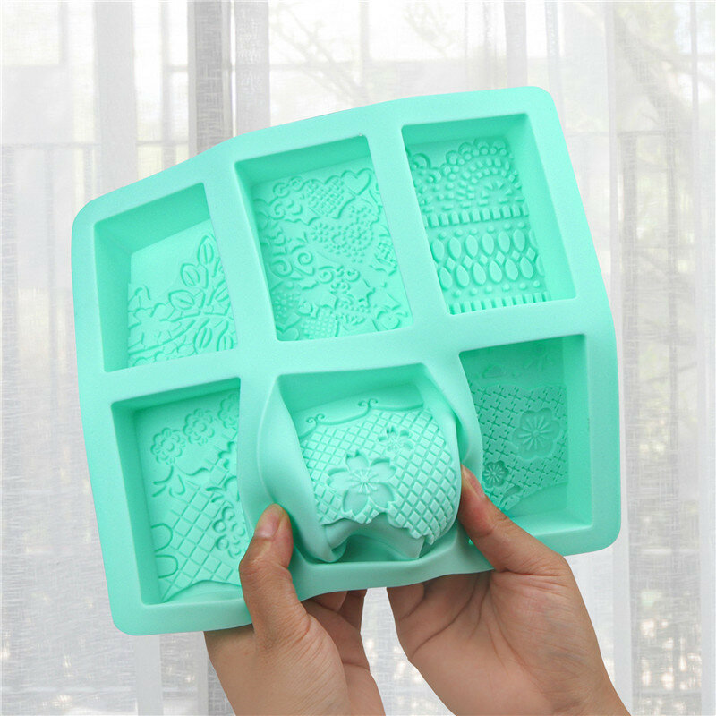 Sapone rettangolare flessibile in Silicone fiore 6 slot stampo fai-da-te stampo per sapone fatto a mano strumenti unici per la produzione di sapone per sapone fatto in casa