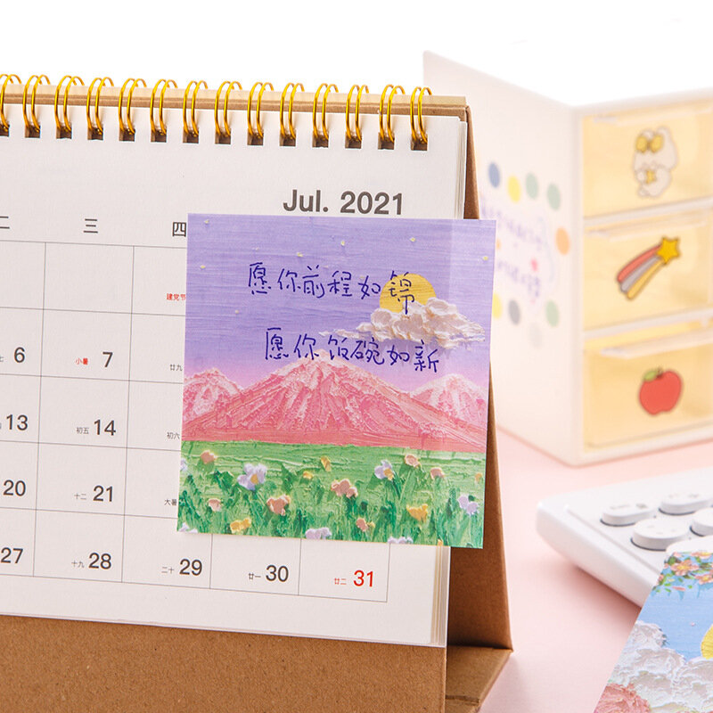 80 sheets Kawaii Oil Painting Posted It Sticky Notes Notepad Stationery Memo Student Gift School Office Decorative Supplie
