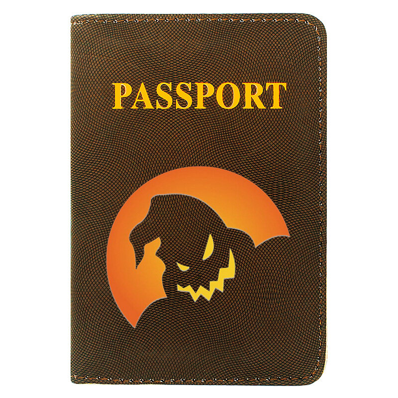男性と女性のためのハロウィーンのお守りのプリント,パスポートカバー,革製トラベルカード,財布,ギフト