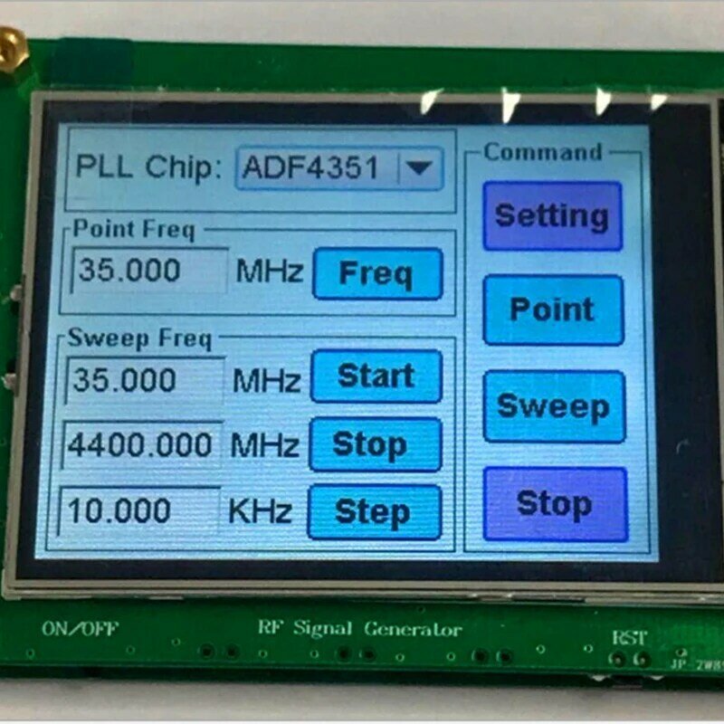 35-4400m adf4351 rf fonte de sinal gerador de sinal onda/ponto freqüência imprensa sn display lcd controle