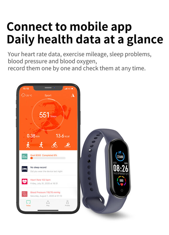Voor M5 Smarth Horloge Sport Fitness Tracker Stappenteller Hartslag Bloeddrukmeter Band Smart Horloge Armband Mannen Vrouwen