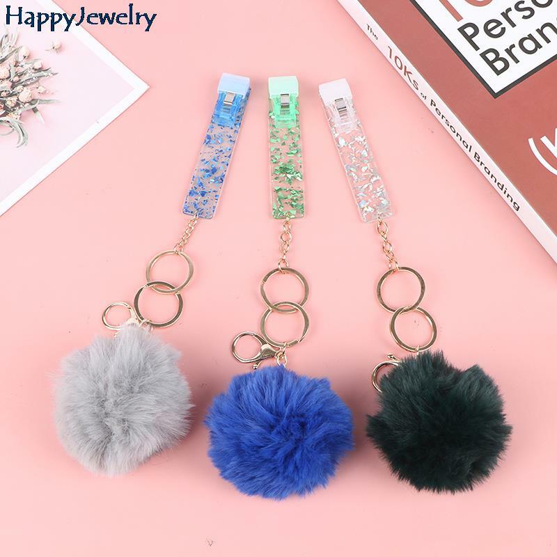 Acrylic Debit Credit Card Grabber Keychain Custom Love Puff Ball Atm Swaggy Card Grabber Plastic Clip For Long Nails