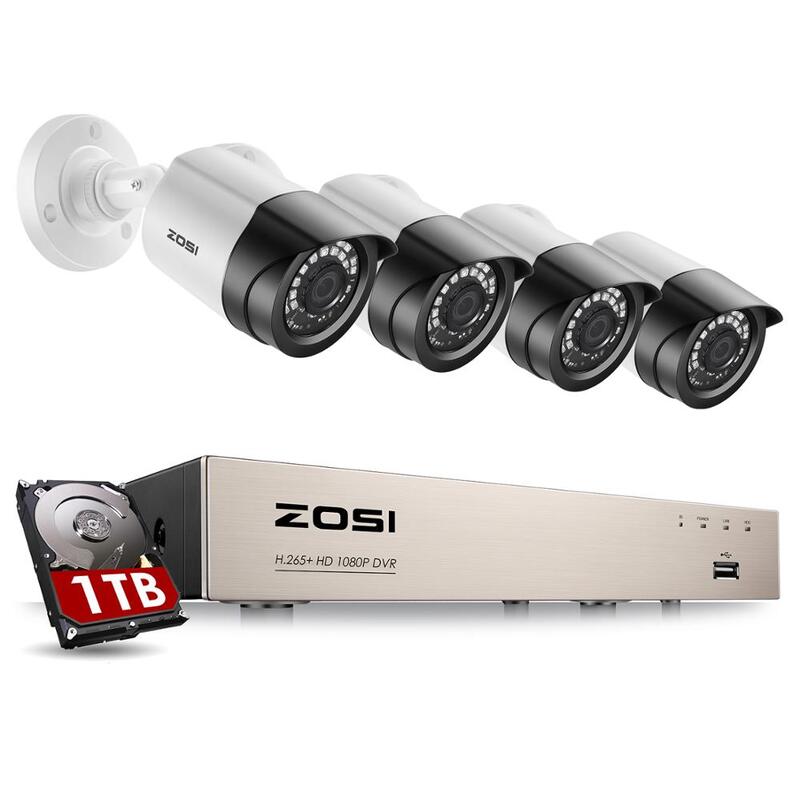 Sistema de cámaras de seguridad ZOSI 8CH 1080p H.265 + TVI CCTV DVR con 4x2,0 mp, Kits de cámaras de seguridad, sistema de videovigilancia para el hogar