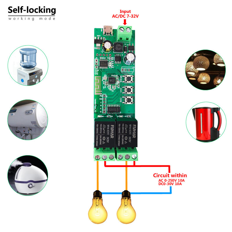 Беспроводной смарт-выключатель EACHEN Tuya, Wi-Fi релейный модуль для подключения/самоблокировки/блокировки «сделай сам» для умного дома, 5 В/7 в/9 В/...
