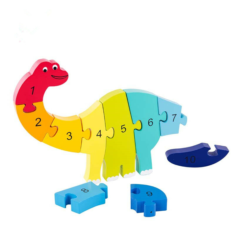 Jigsaw Kayu Mainan Puzzle 3D Set Puzzle Digital Angka Binatang Edukasi Anak-anak Hadiah Ulang Tahun Anak