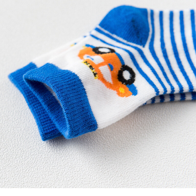 Lot de 5 paires de chaussettes à motif ours en coton pour bébé garçon,vêtement respirant et confortable, motif dessin animé, printemps automne,