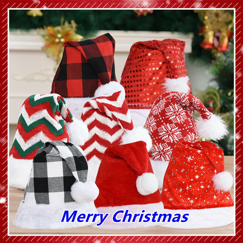 New Year Santa Claus Christmas Hat Plush Thicken Cotton Adult  Children's Christmas Hat Santa Hat for Parent-child Hat 2021