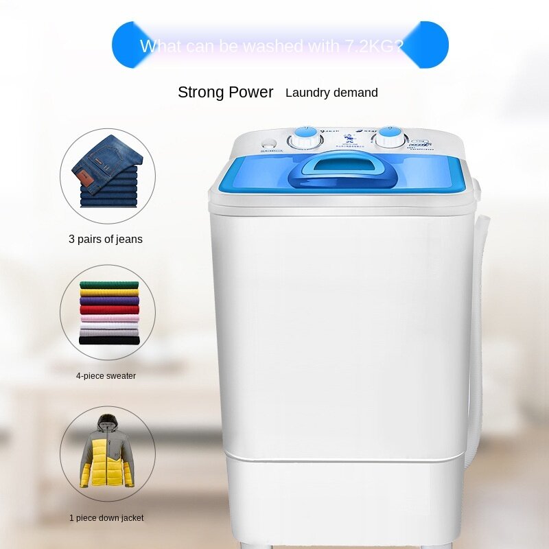 Mini machine à laver semi-automatique à baril unique, 220 V, 7.2kg, petit appareil à double usage avec déshydratation