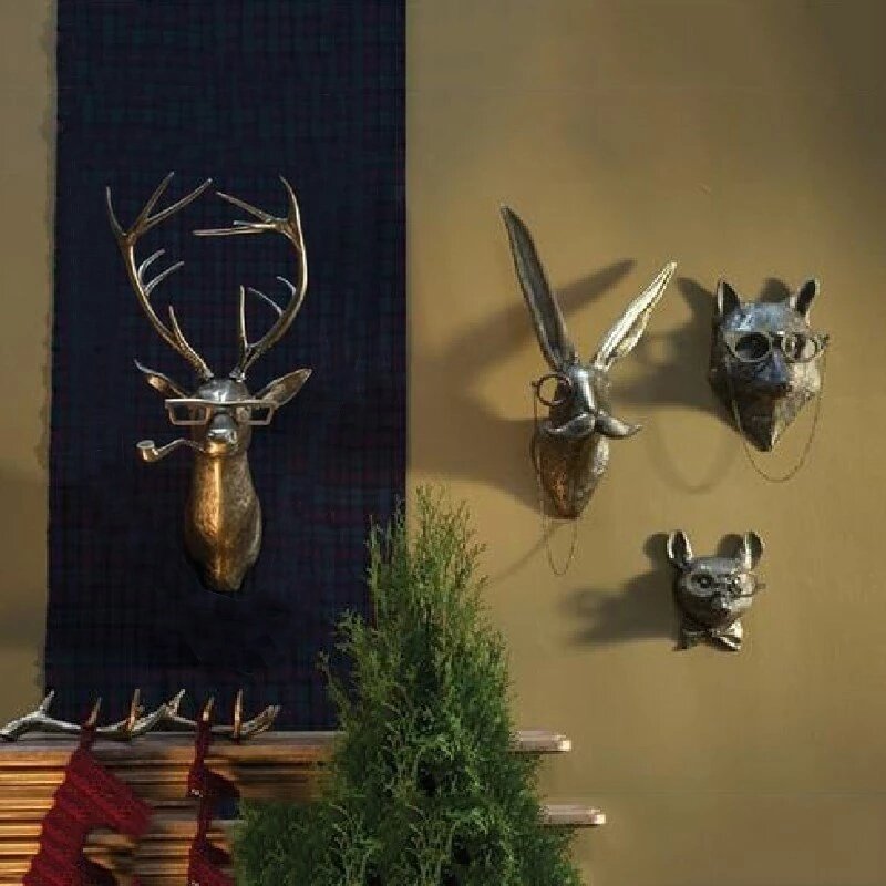 Colgante de pared de resina para decoración del hogar, Animal Staute colgante, conejo, ciervo, oso, ratón, zorro, con gafas, modelo de Año Nuevo 2022, regalo de Navidad