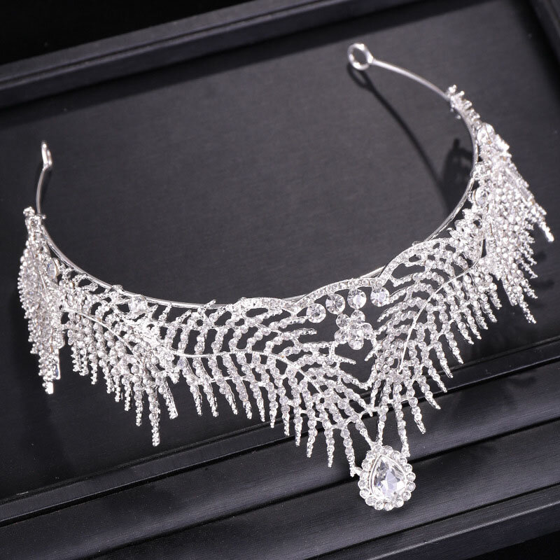 Hot Sale Silver Color Water Drop Crystal Tiaras and Crowns Queen Princess diadema Bride Noiva Wedding Party Hair Jewelry