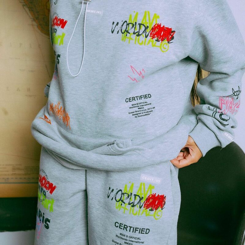 PLSW Set di due pezzi donna Graffiti allentato per abiti Streetwear felpe con cappuccio oversize pantaloni della tuta pantaloni da jogging Set da donna