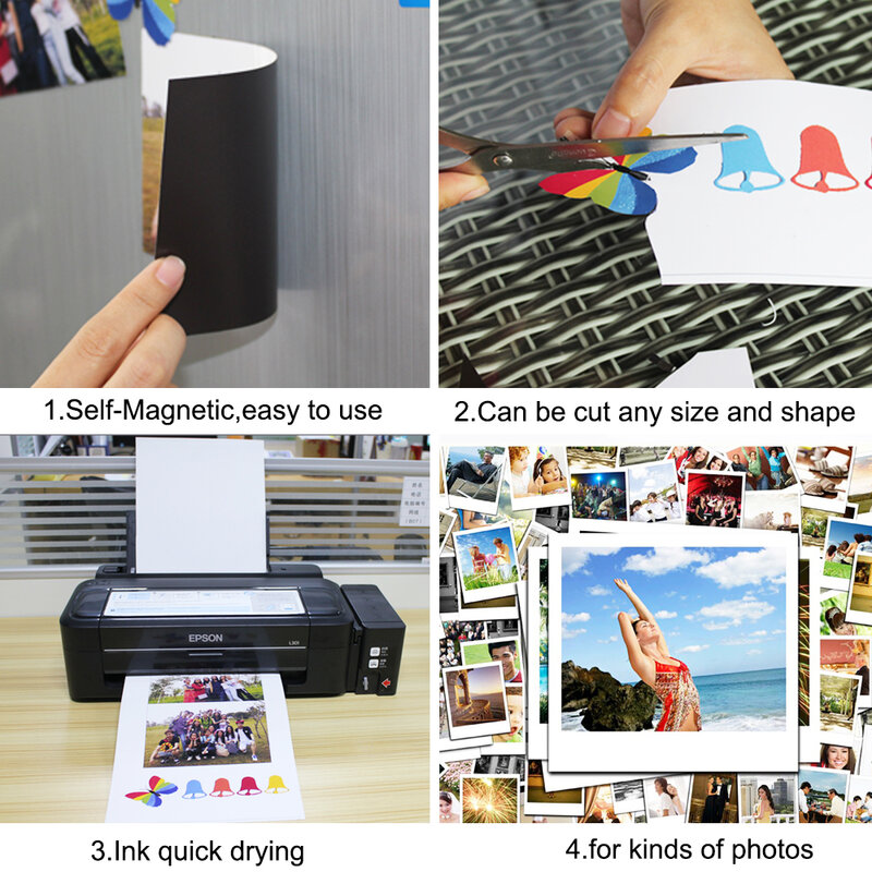 Papel impressora de geladeira magnética, folha impressora de papel com ímã para geladeira, inkjet, 5 pçs/lote a4