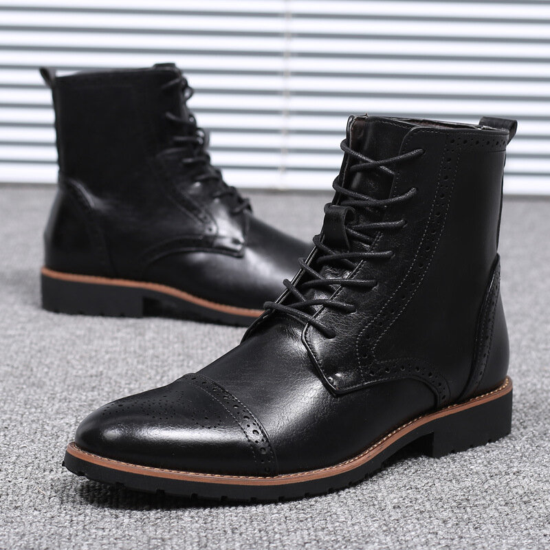 Мужские кожаные ботинки, новые кожаные ботинки с острым носком в стиле ретро, высокие ботинки, Осень-зима 2021, мужские ботильоны Martin, ботинки ...