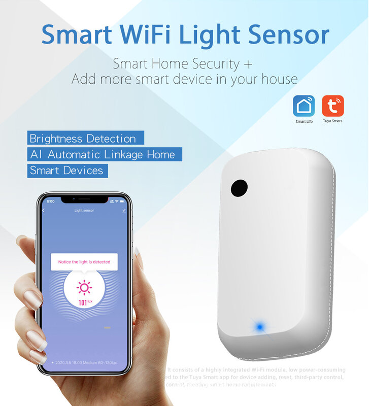 Tuya sensor de luz wifi sensor de iluminação sensor de brilho wifi detector de vida inteligente alimentado por usb sensor de luz casa inteligente