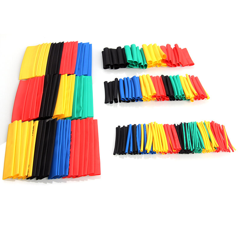 70/127/164/328/530Pcs Assorted Polyolefin Heat Shrink Tubing Tube Cable Sleeves Wrap Wire Set 8 Sizes Multicolor/Black