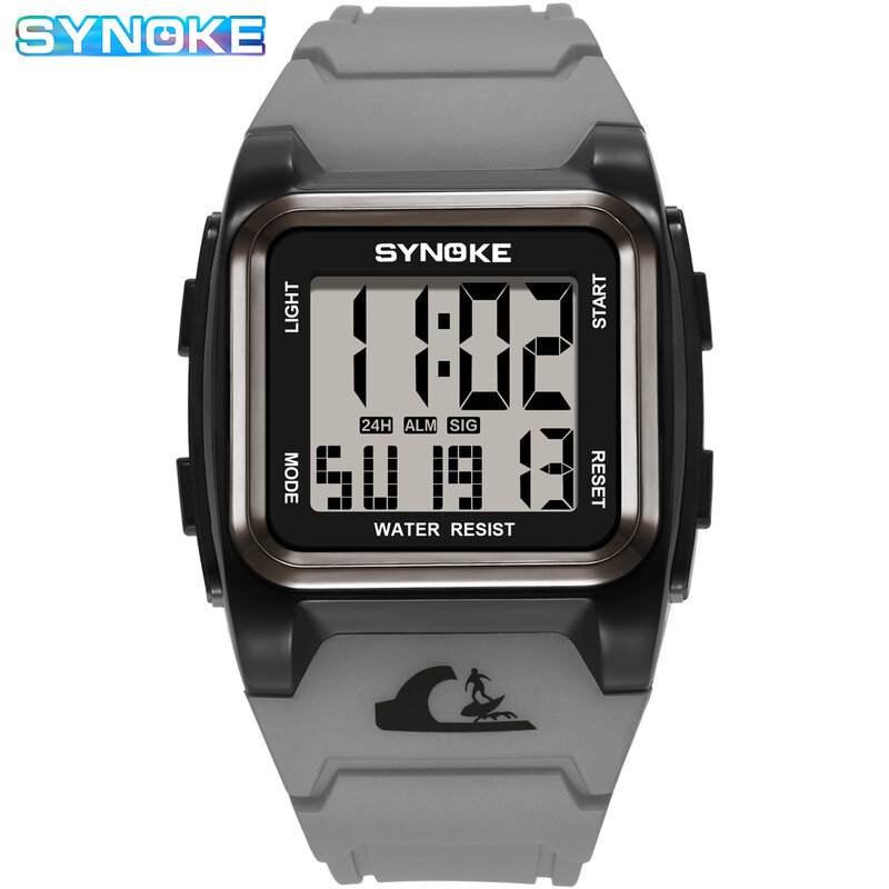 Synoke-メンズデジタルスポーツウォッチ,大型時計,耐水性,アラーム,多機能,男性
