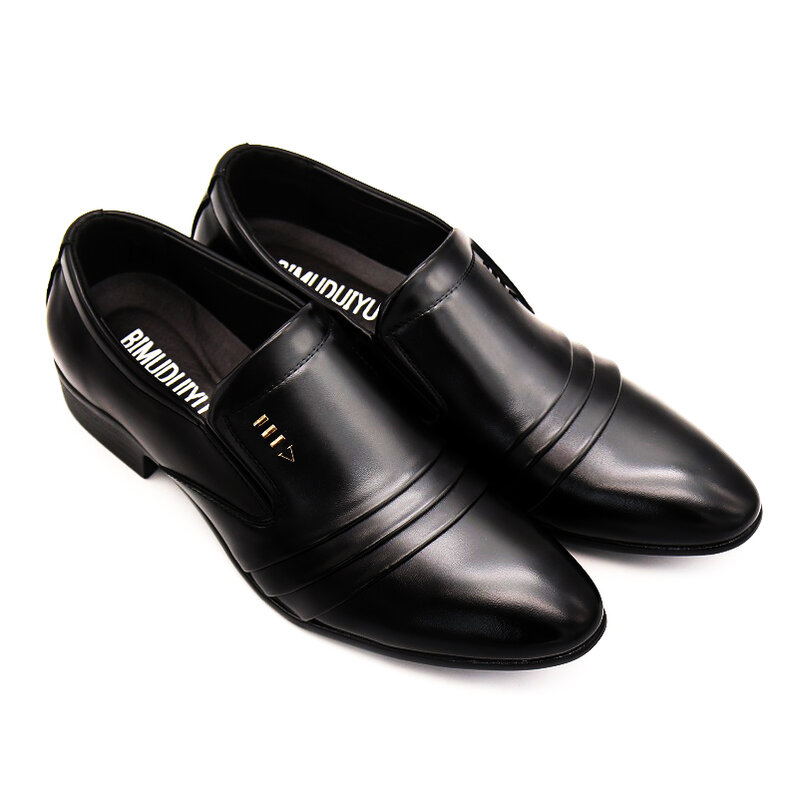 BIMUDUIYU 브랜드 PU 가죽 패션 남성 비즈니스 드레스 로퍼 뾰족한 검은 신발 옥스포드 통기성 공식적인 결혼식 신발