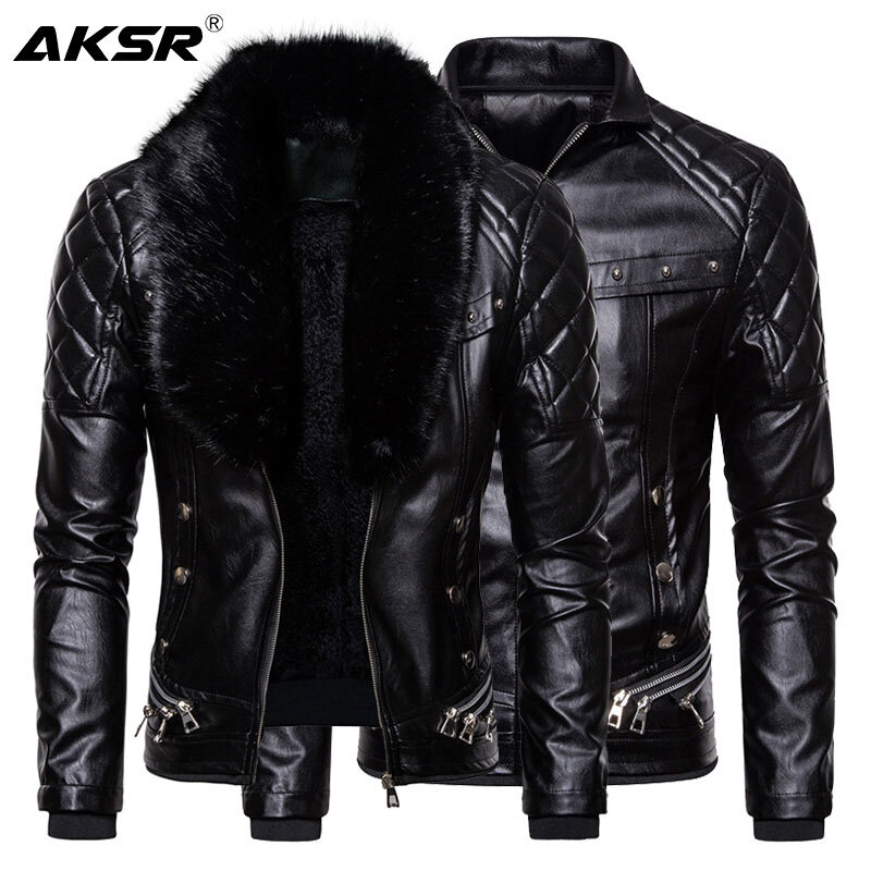 Nieuwe Mannen Biker Leren Jas Bontkraag Afneembare Faux Leer Motocycle Jassen Casual Pu Jacket Chaqueta Moto Hombre