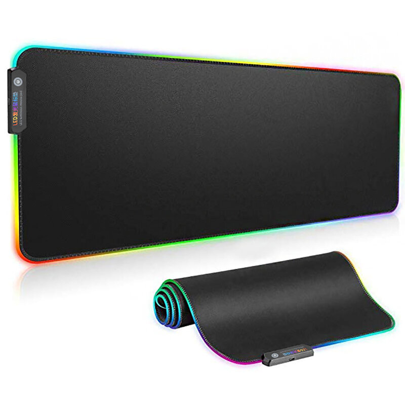 Alfombrilla de ratón para ordenador RGB, luminoso, para videojuegos, gran brillo colorido, USB, LED extendido iluminado, PU, antideslizante