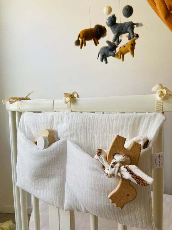 Elinfant 100% Baumwolle Baby Krippe Lagerung Hängenden Beutel Trolley Tasche Doppel Fach Multi-funktion Lagerung Tasche