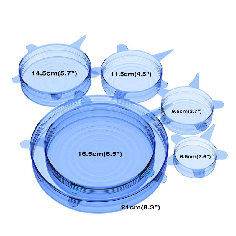 6pcs/set Reusable Silicone Lids Food and Bowl Covers Silicone Food Wraps Bowl Durable Silicone Food Stretch and Fresh Seal Lid 6