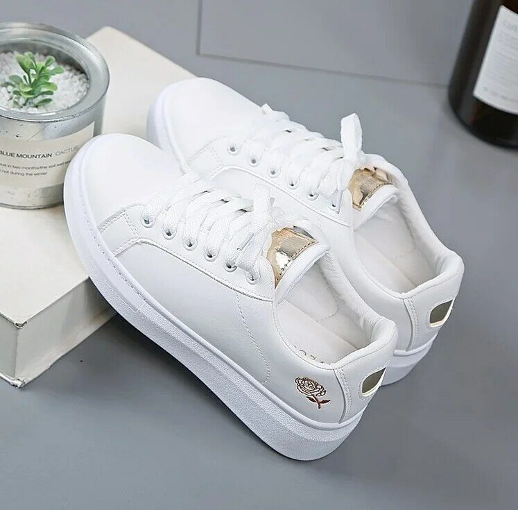 2021 New Spring Tenis Feminino Lace-up White Shoes Woman PU Leather Solid Color Female Shoes Casual Women Shoes Sneakers