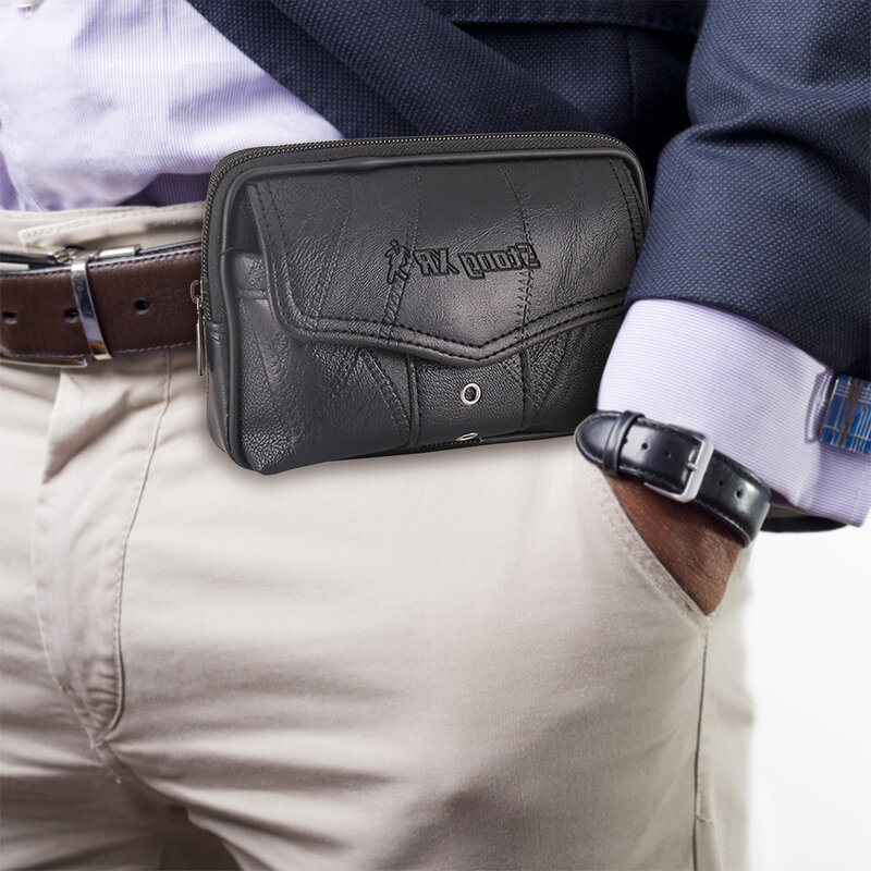Multi-função masculino cintura saco de couro do plutônio fanny sacos de cor sólida do telefone móvel bolsa de bolso negócios casual pequeno cinto