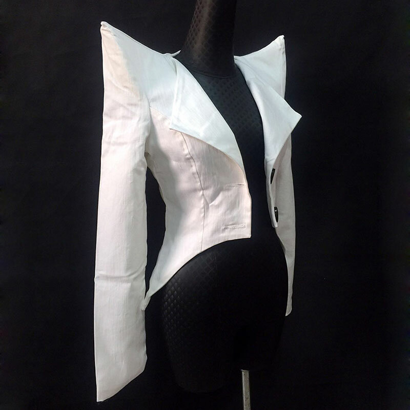 White fashion shoulder pad short jacket female singer DJ stage show Jacket ds Performance costume jazz dance wear
