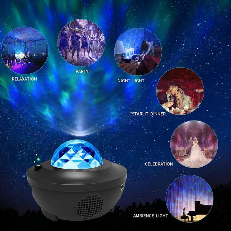 Projetor cor céu estrelado com lâmpada de galaxy, colorido, com controle remoto por voz, luz noturna de led, ideal para musical
