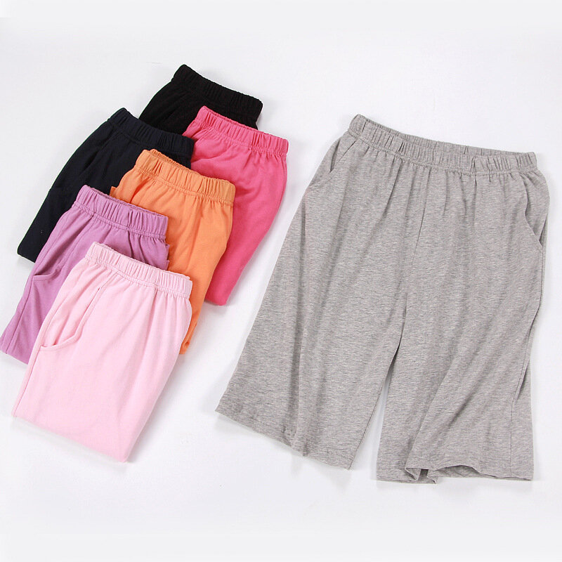 Verão sleep wear for women pijama sólido solto macio dormir calças curtas na altura do joelho calças de algodão bottoms de sono feminino homewear