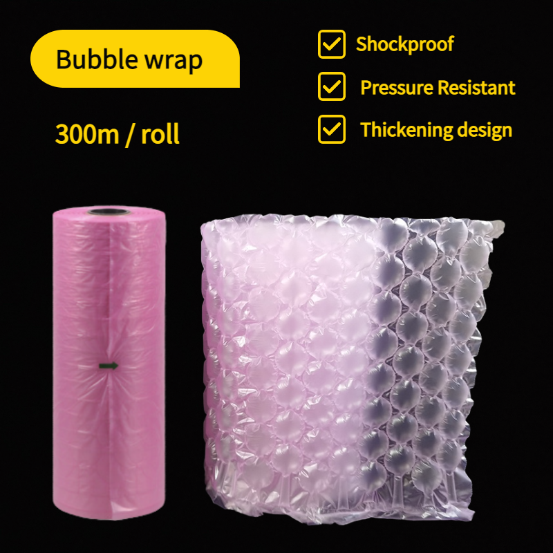 Embalaje de amortiguación de aire, cojín de envoltura de burbuja rosa, 300m/rollo