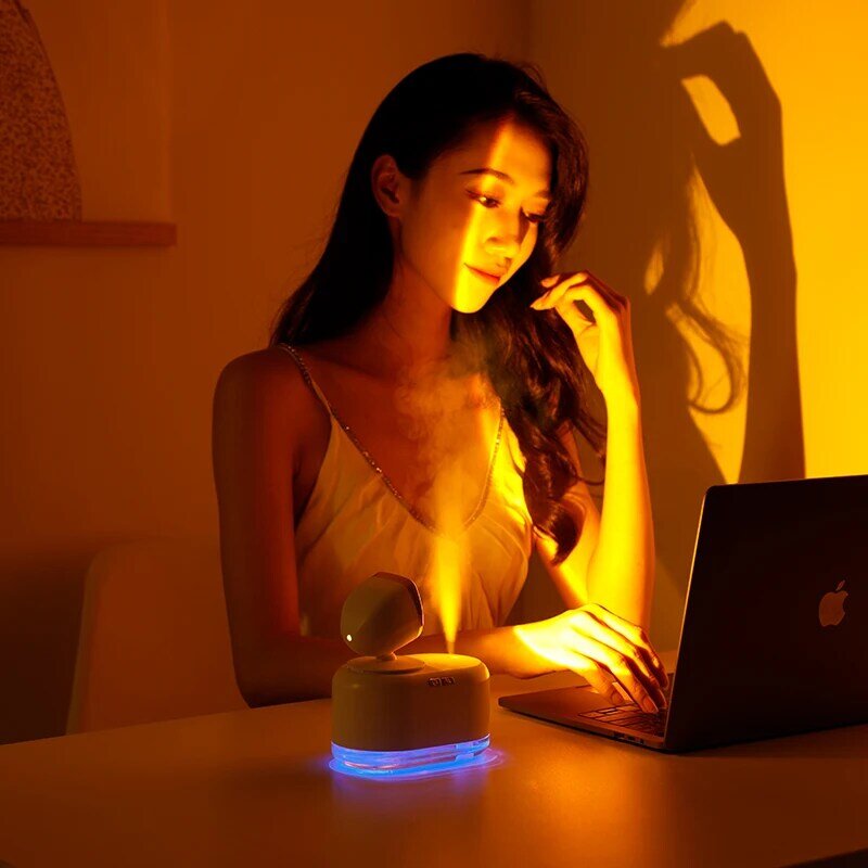2 in 1 Mini Wireless Sunset Lamp  Air Humidifier Water  Aroma Diffuser 2000mAh Battery Desktop For Home Office And Take Photos