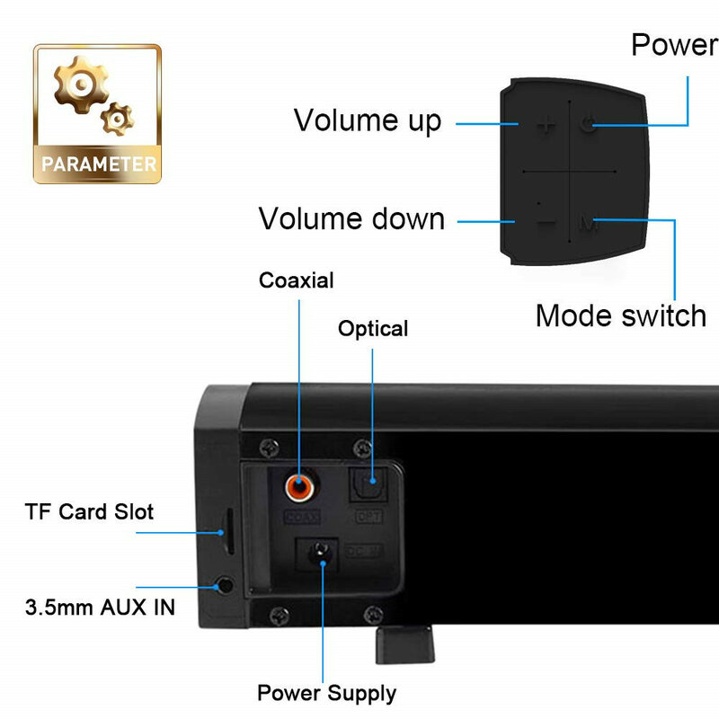 高速送信 40 ワットテレビサウンドバー Bluetooth 5.0 ホームシアターサウンドシステム AUX 光低音スピーカーのための Bluetooth サウンドバーテレビ 3 DSP 効果