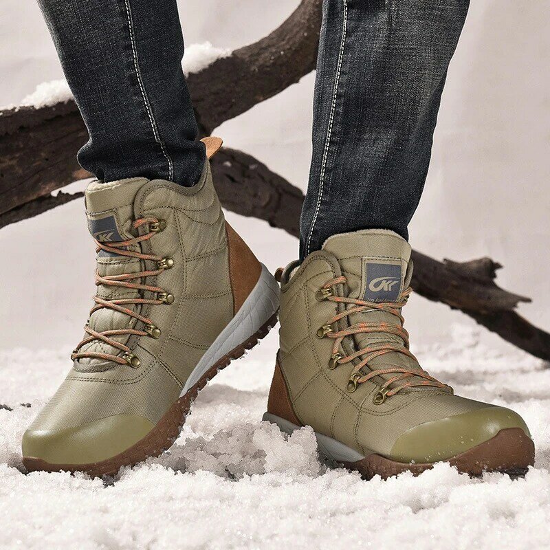 New Men Hiking Boots Winter Warm Fur Snow Boots Men Winter Work Casual Shoes Outdoor Military Combat Ankle Boots Black Sneakers